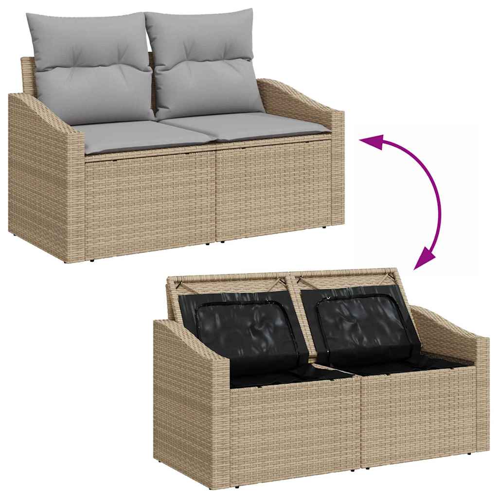 Garten-Sofa-Set mit Speicher 9 pcs Beige Poly Rattan